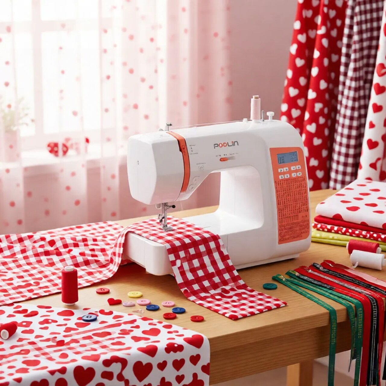 Official Poolin EOC02-RE Computerized Sewing Machine with Wide Table 293 Stitch Options LCD Display for DIY & Professional Sewing, Automatic Threading, Holiday Familiy Women Gift, Mother's Day